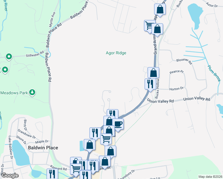 map of restaurants, bars, coffee shops, grocery stores, and more near 84 Jonathan Drive in Mahopac