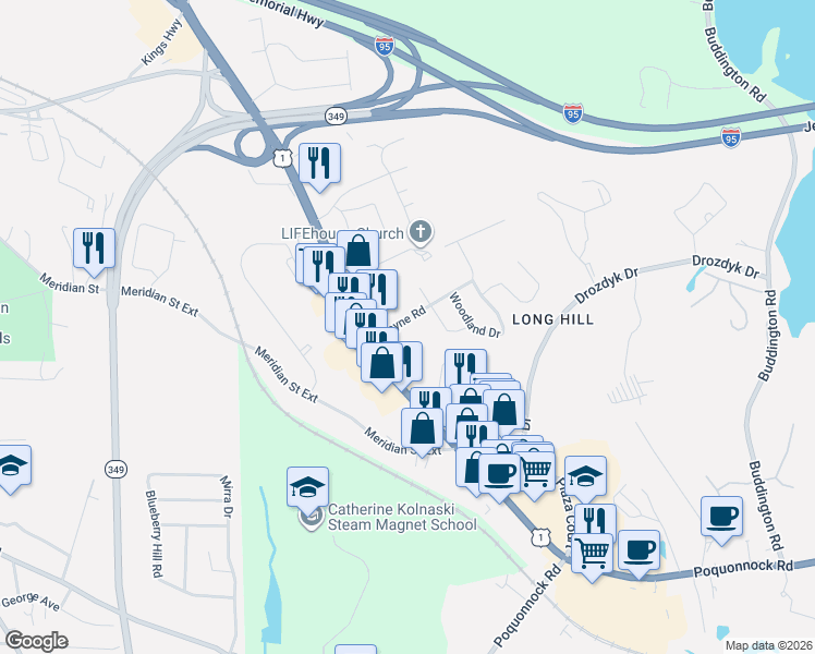 map of restaurants, bars, coffee shops, grocery stores, and more near 23 Wayne Road in Groton