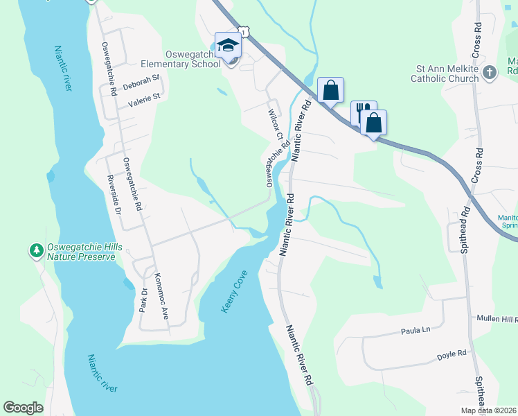 map of restaurants, bars, coffee shops, grocery stores, and more near 157 Oswegatchie Road in Waterford