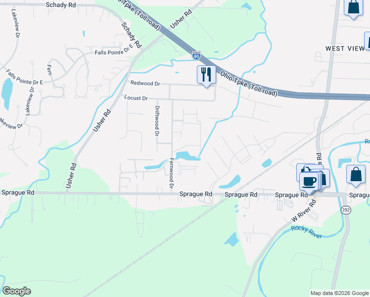 map of restaurants, bars, coffee shops, grocery stores, and more near 9637 Fernwood Drive in Olmsted Falls