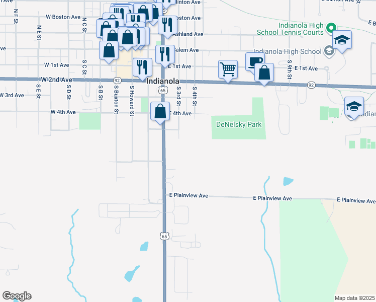 map of restaurants, bars, coffee shops, grocery stores, and more near 710 South Jefferson Way in Indianola