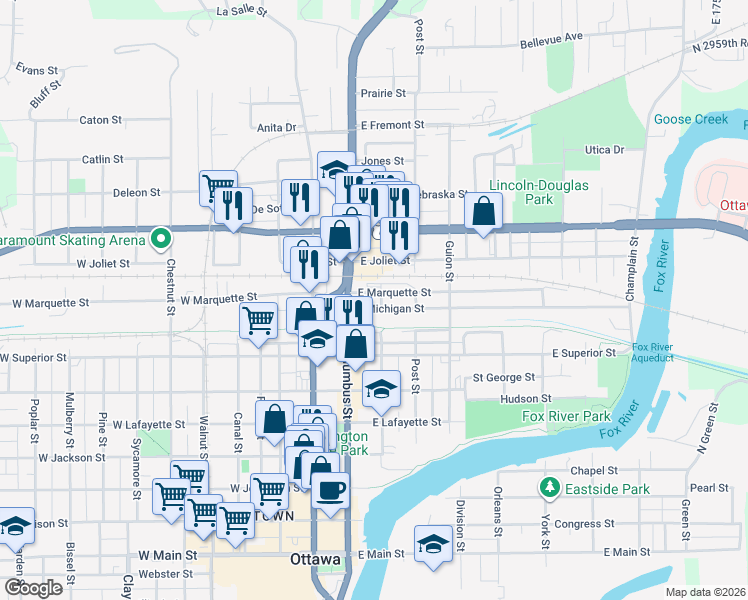 map of restaurants, bars, coffee shops, grocery stores, and more near 1230 Columbus Street in Ottawa