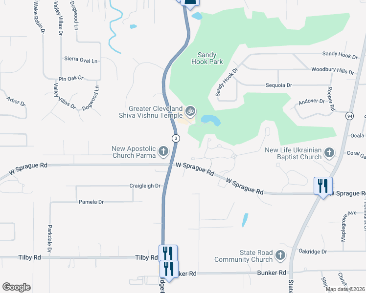 map of restaurants, bars, coffee shops, grocery stores, and more near 6880 Arbor Court in Parma