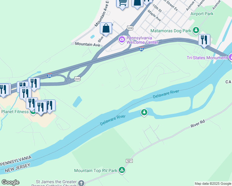 map of restaurants, bars, coffee shops, grocery stores, and more near 131 Rivers Edge Drive in Matamoras