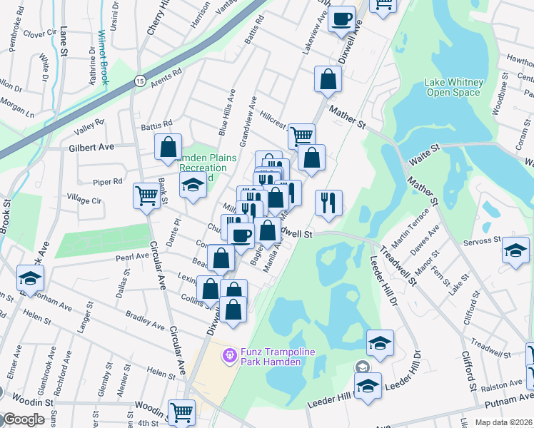 map of restaurants, bars, coffee shops, grocery stores, and more near 392 Treadwell Street in Hamden