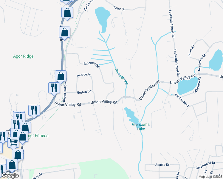 map of restaurants, bars, coffee shops, grocery stores, and more near 12 McNair Drive in Mahopac