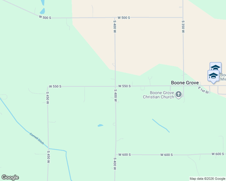 map of restaurants, bars, coffee shops, grocery stores, and more near 563 South 400 West in Valparaiso
