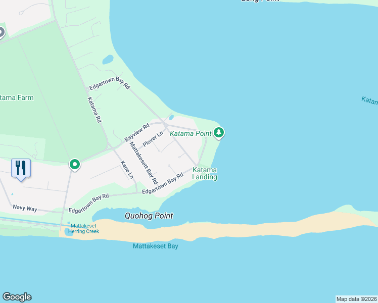 map of restaurants, bars, coffee shops, grocery stores, and more near 20 Bay Lot Circle in Edgartown