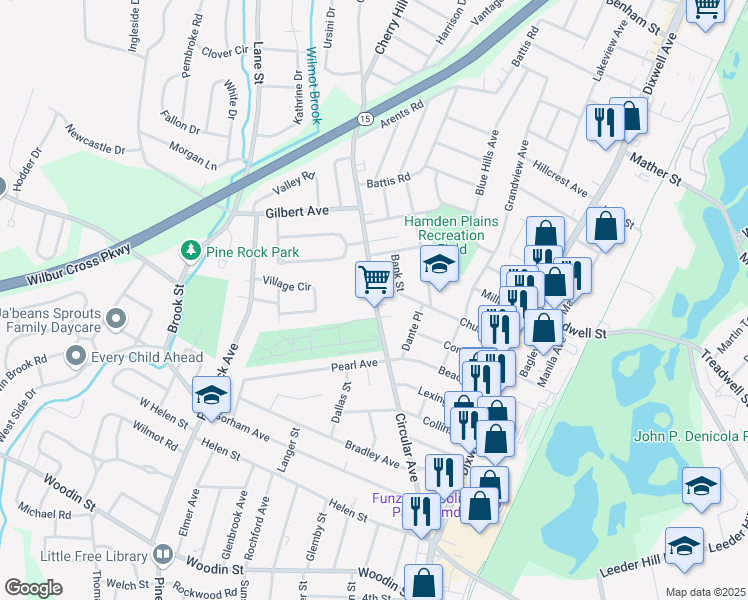 map of restaurants, bars, coffee shops, grocery stores, and more near 306 Circular Avenue in Hamden