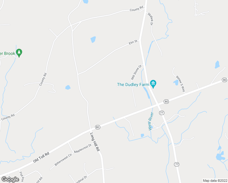 map of restaurants, bars, coffee shops, grocery stores, and more near 54 Old Miller Lane in Guilford