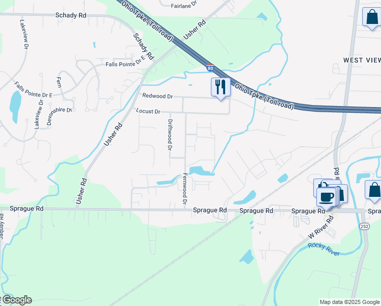 map of restaurants, bars, coffee shops, grocery stores, and more near 9411 Fernwood Drive in Olmsted Falls