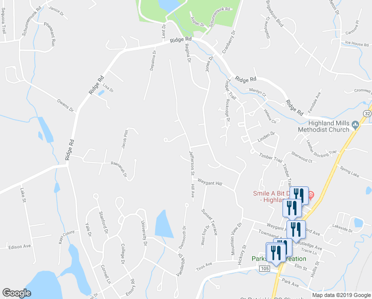 map of restaurants, bars, coffee shops, grocery stores, and more near 27 Jefferson Street in Woodbury