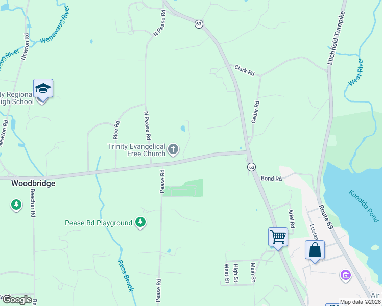map of restaurants, bars, coffee shops, grocery stores, and more near 19 Center Road in Woodbridge