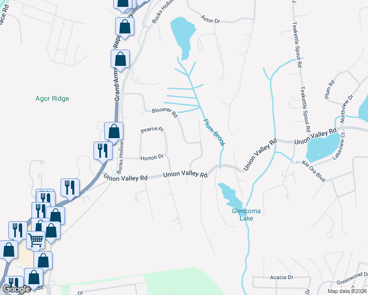 map of restaurants, bars, coffee shops, grocery stores, and more near 19 Bloomer Road in Mahopac