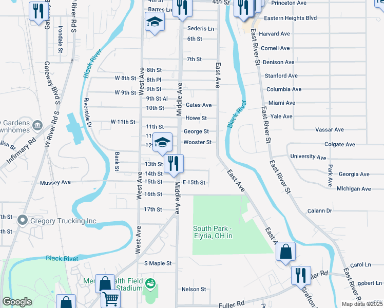 map of restaurants, bars, coffee shops, grocery stores, and more near 1208 Middle Avenue in Elyria