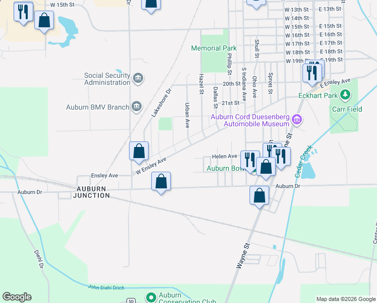 map of restaurants, bars, coffee shops, grocery stores, and more near 800-898 W Ensley Ave in Auburn