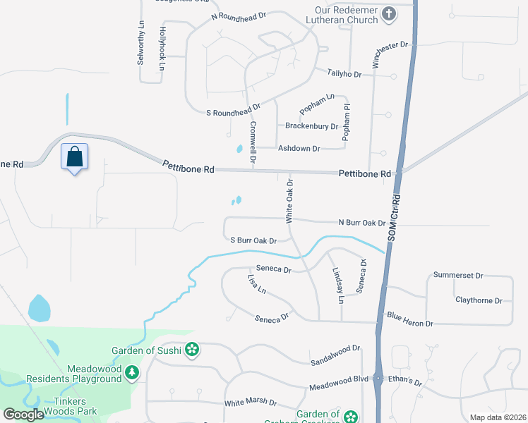 map of restaurants, bars, coffee shops, grocery stores, and more near 32651 N Burr Oak Dr in Solon