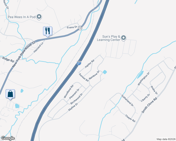 map of restaurants, bars, coffee shops, grocery stores, and more near 28 Olympus Road in Woodbury
