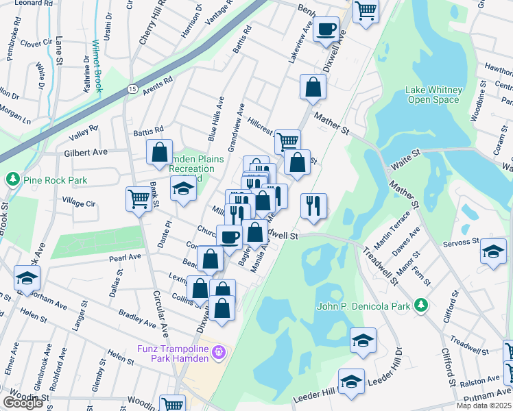 map of restaurants, bars, coffee shops, grocery stores, and more near 1531 Dixwell Avenue in Hamden
