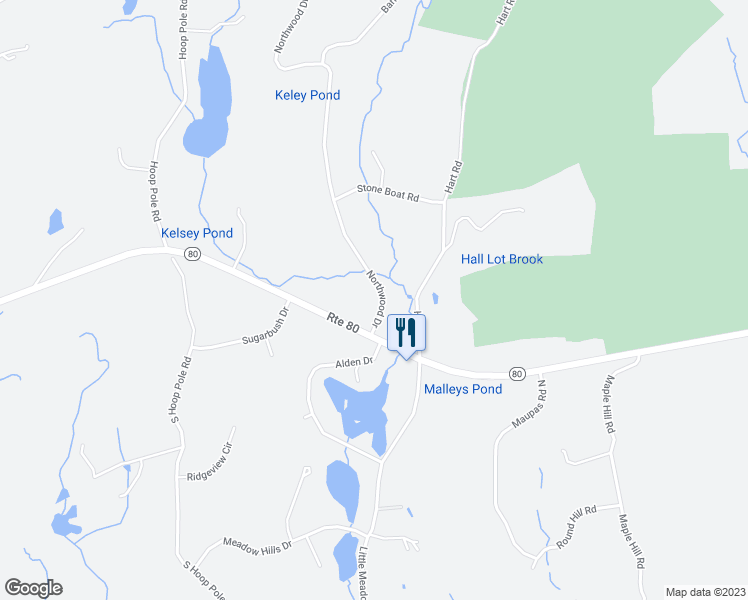 map of restaurants, bars, coffee shops, grocery stores, and more near 38 Northwood Drive in Guilford