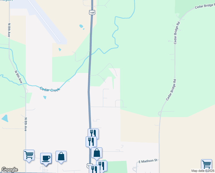 map of restaurants, bars, coffee shops, grocery stores, and more near 2208 204th Court in Winterset