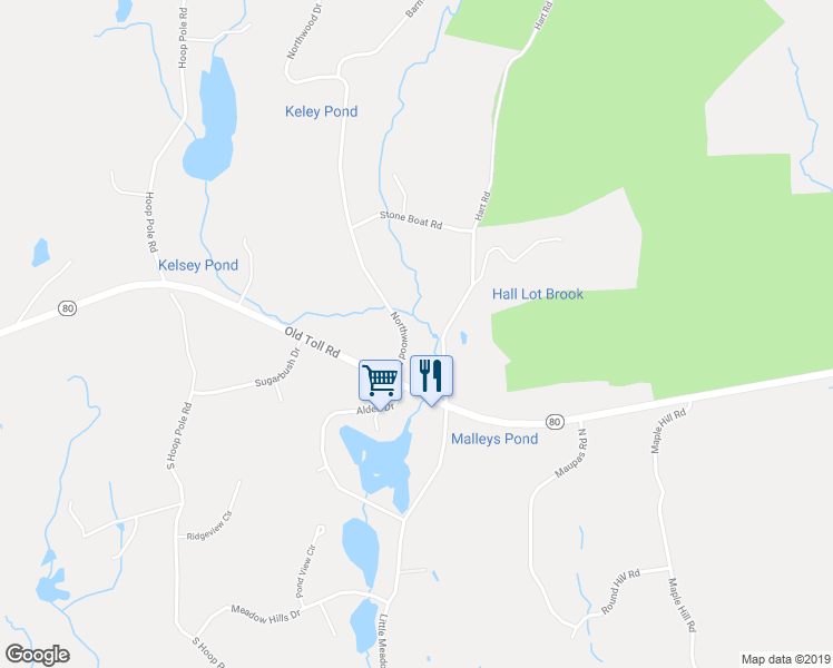 map of restaurants, bars, coffee shops, grocery stores, and more near 55 Northwood Drive in Guilford
