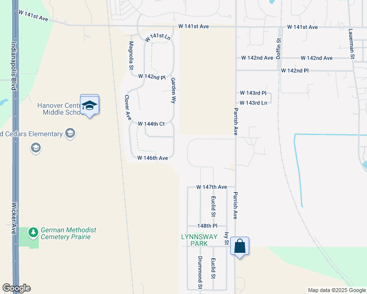 map of restaurants, bars, coffee shops, grocery stores, and more near 14508 Carey Street in Cedar Lake