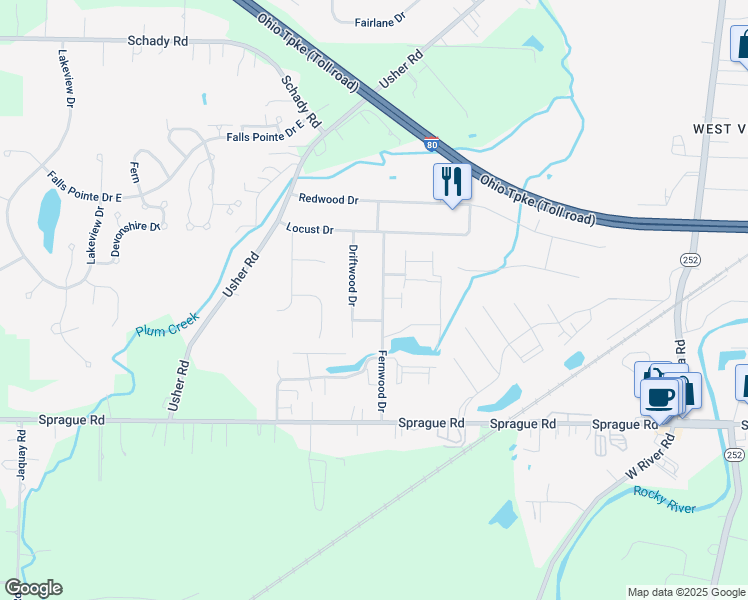 map of restaurants, bars, coffee shops, grocery stores, and more near 9472 Fernwood Drive in Olmsted Falls