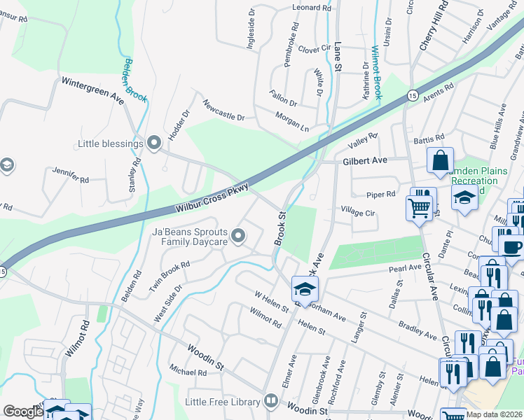 map of restaurants, bars, coffee shops, grocery stores, and more near 18 Pleasant Drive in Hamden