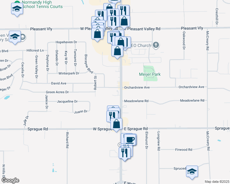 map of restaurants, bars, coffee shops, grocery stores, and more near 7766 Broadview Road in Cleveland