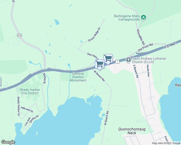 map of restaurants, bars, coffee shops, grocery stores, and more near 15 W Beach Rd in Charlestown