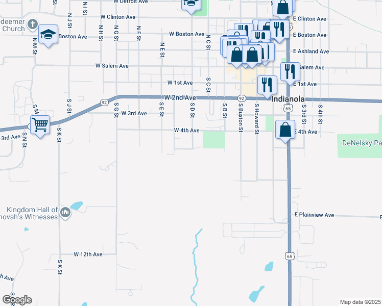 map of restaurants, bars, coffee shops, grocery stores, and more near 501 West 5th Avenue in Indianola