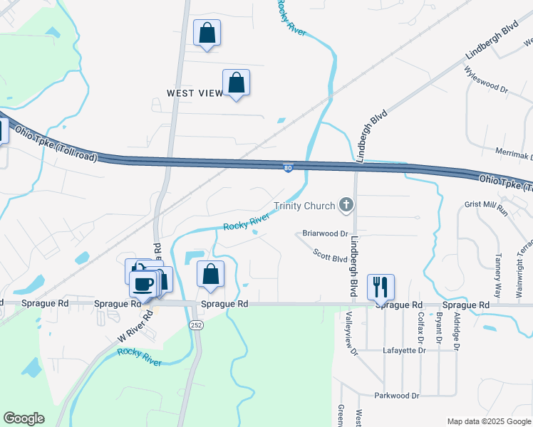 map of restaurants, bars, coffee shops, grocery stores, and more near 25353 Tyndall Falls Dr in Olmsted Falls
