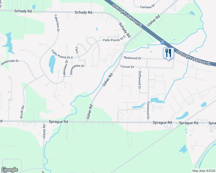 map of restaurants, bars, coffee shops, grocery stores, and more near 9275 Usher Road in Cuyahoga County