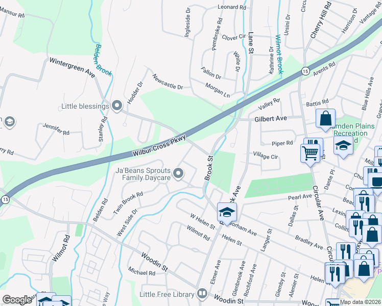 map of restaurants, bars, coffee shops, grocery stores, and more near 18 Pleasant Drive in Hamden