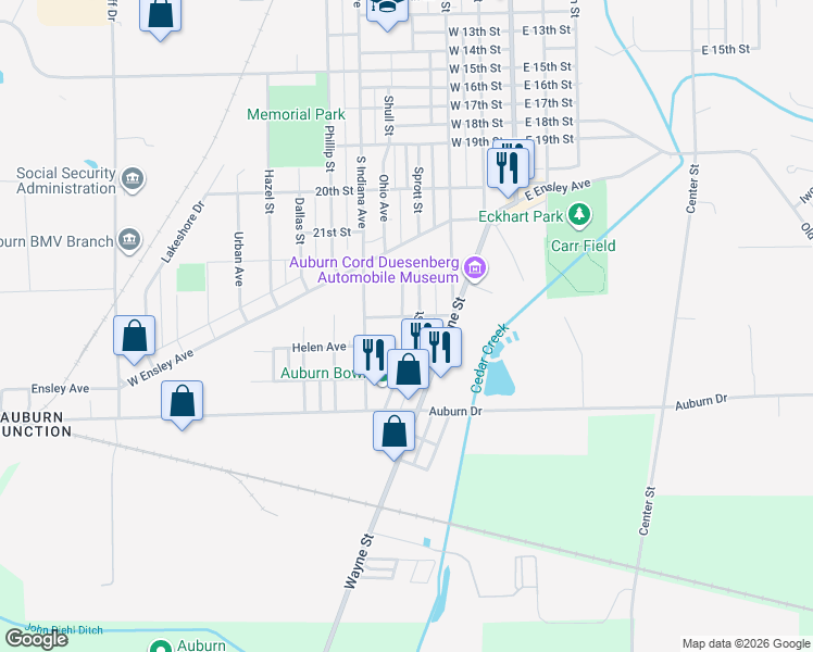 map of restaurants, bars, coffee shops, grocery stores, and more near 339 Lincoln Street in Auburn