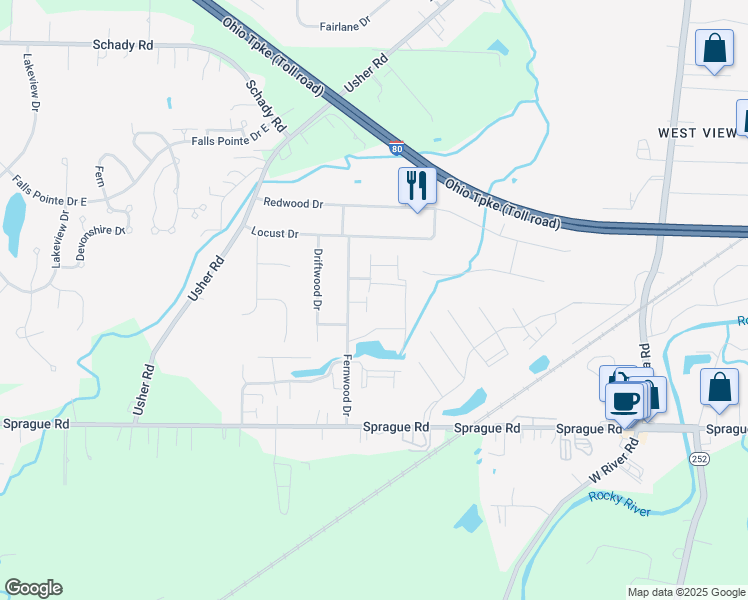 map of restaurants, bars, coffee shops, grocery stores, and more near 9411 Fernwood Drive in Olmsted Falls