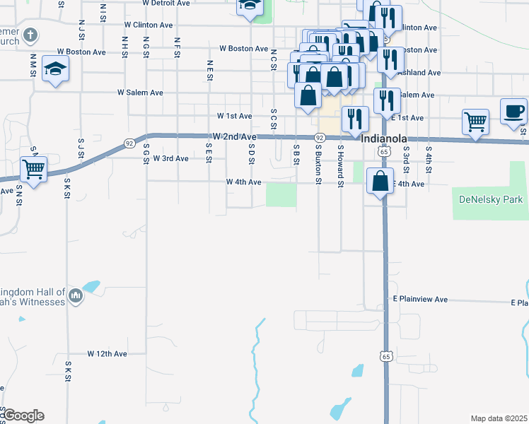 map of restaurants, bars, coffee shops, grocery stores, and more near 407 West 5th Avenue in Indianola