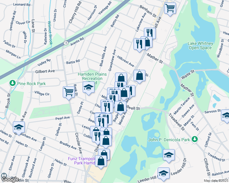 map of restaurants, bars, coffee shops, grocery stores, and more near 19 Cumley Street in Hamden