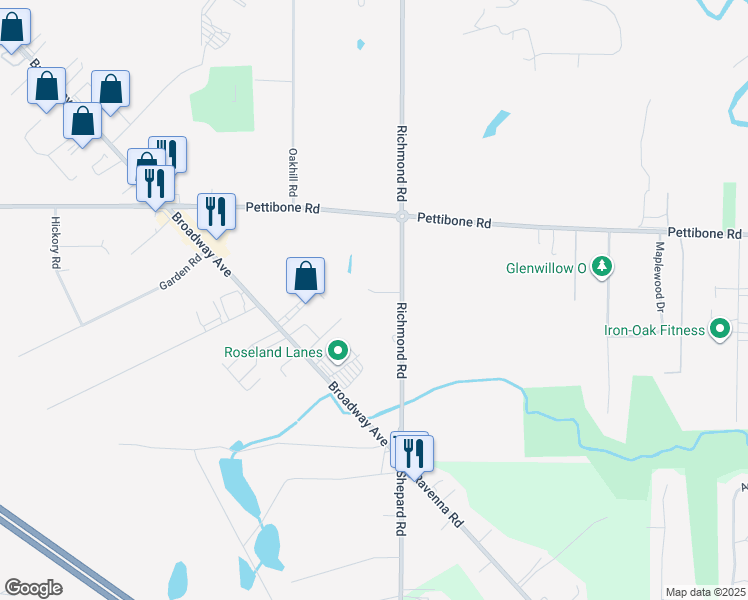 map of restaurants, bars, coffee shops, grocery stores, and more near 7562 Richmond Road in Bedford