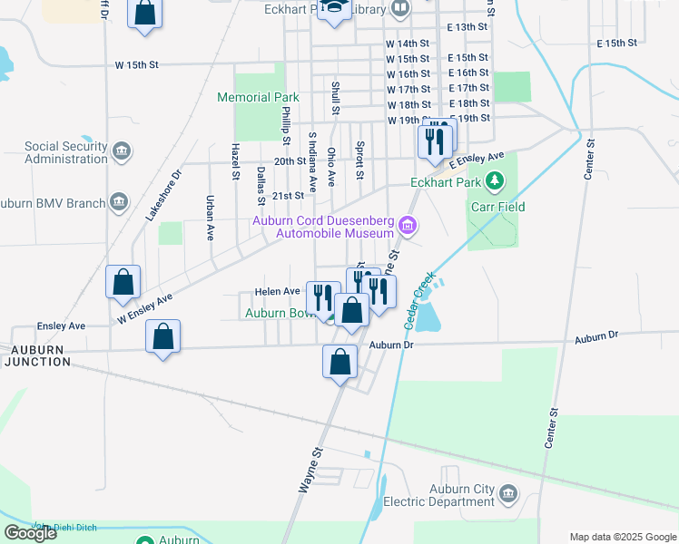 map of restaurants, bars, coffee shops, grocery stores, and more near 339 Lincoln Street in Auburn