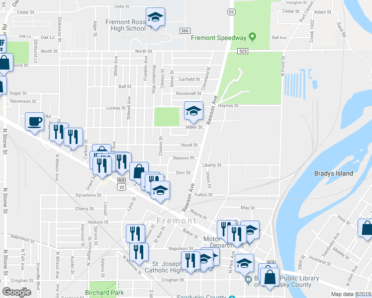 map of restaurants, bars, coffee shops, grocery stores, and more near 1029 Hazel St in Fremont