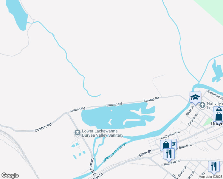 map of restaurants, bars, coffee shops, grocery stores, and more near in Duryea