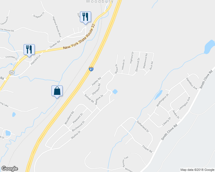 map of restaurants, bars, coffee shops, grocery stores, and more near 232 Skyline Drive in Woodbury