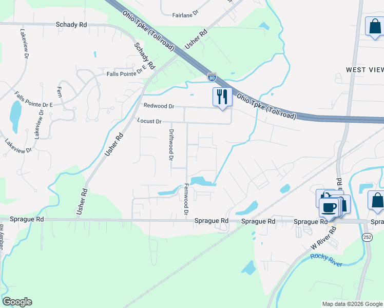 map of restaurants, bars, coffee shops, grocery stores, and more near 9411 Fernwood Drive in Olmsted Falls