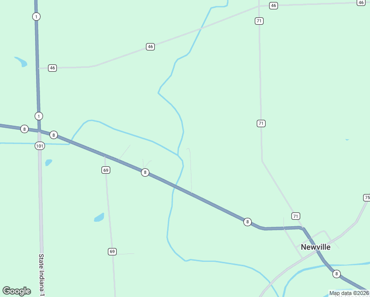 map of restaurants, bars, coffee shops, grocery stores, and more near 7071 Indiana 8 in Butler