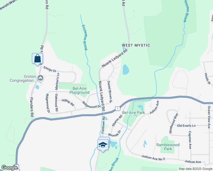 map of restaurants, bars, coffee shops, grocery stores, and more near 100 Daniel Brown Drive in Groton