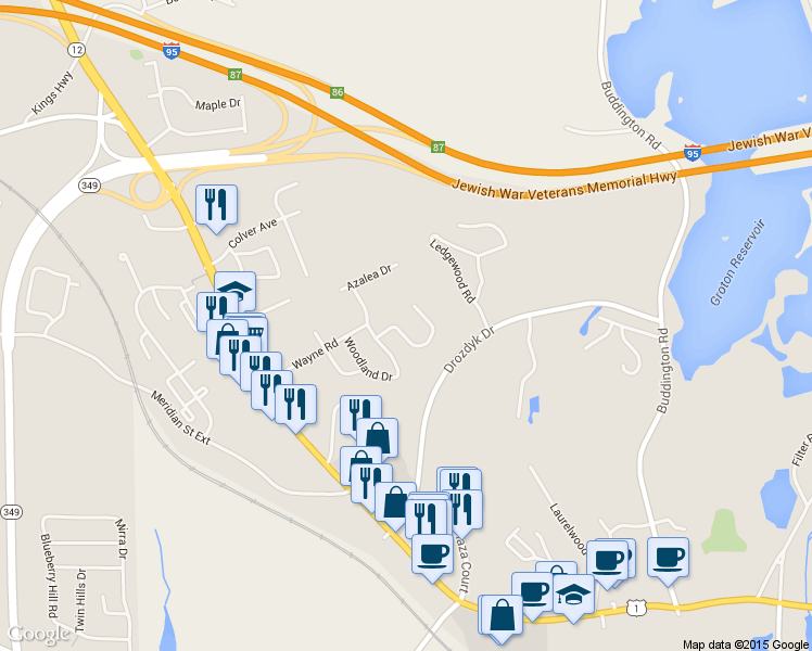 map of restaurants, bars, coffee shops, grocery stores, and more near 32 Valley Road in Groton