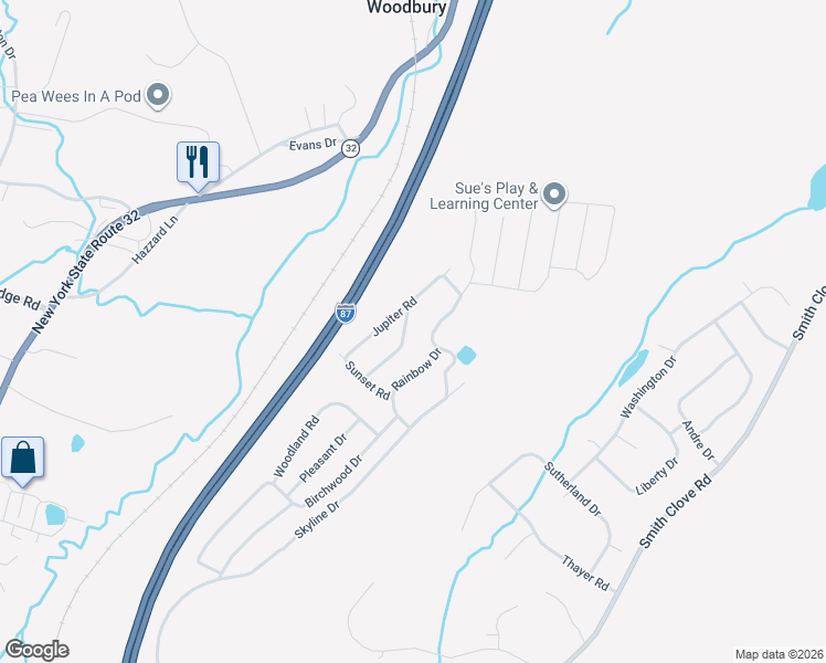 map of restaurants, bars, coffee shops, grocery stores, and more near 28 Olympus Road in Woodbury
