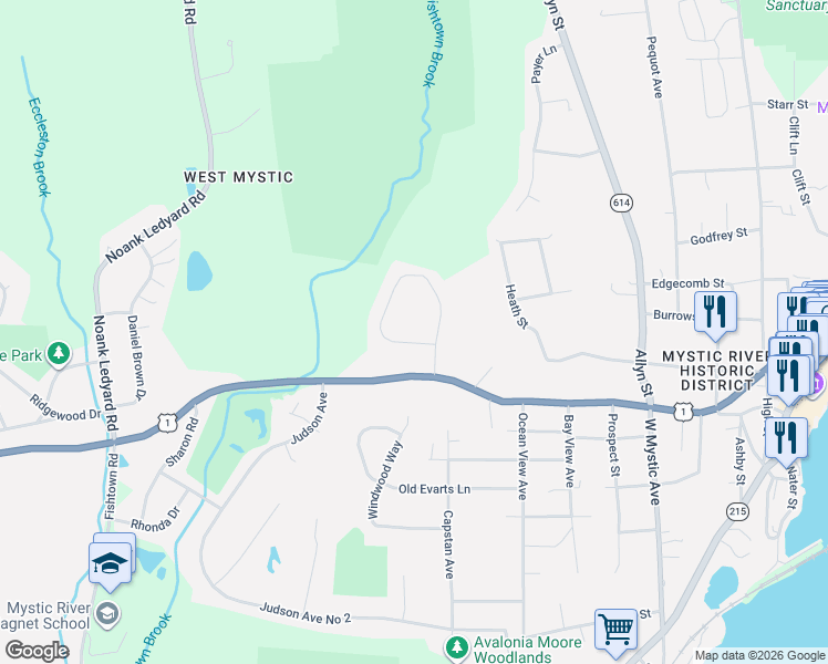 map of restaurants, bars, coffee shops, grocery stores, and more near 233 High Meadow Lane in Groton